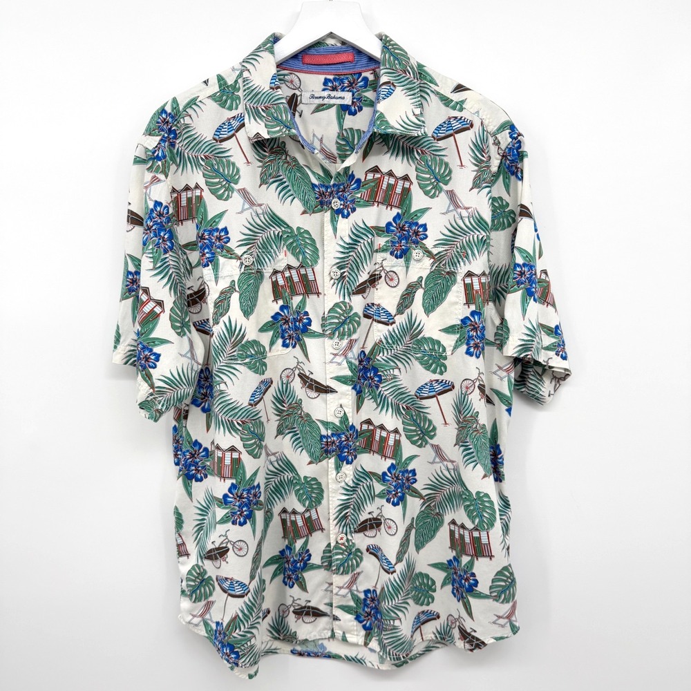 Tommy Bahama Hawaiian Shirt Mens Large Copyrighted Resort Coastal Cabana Island